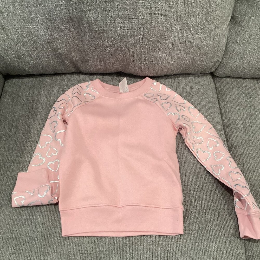 NWOT Athletic Works Sweatshirt Pink with Silver Hearts Size XS (4/5)
